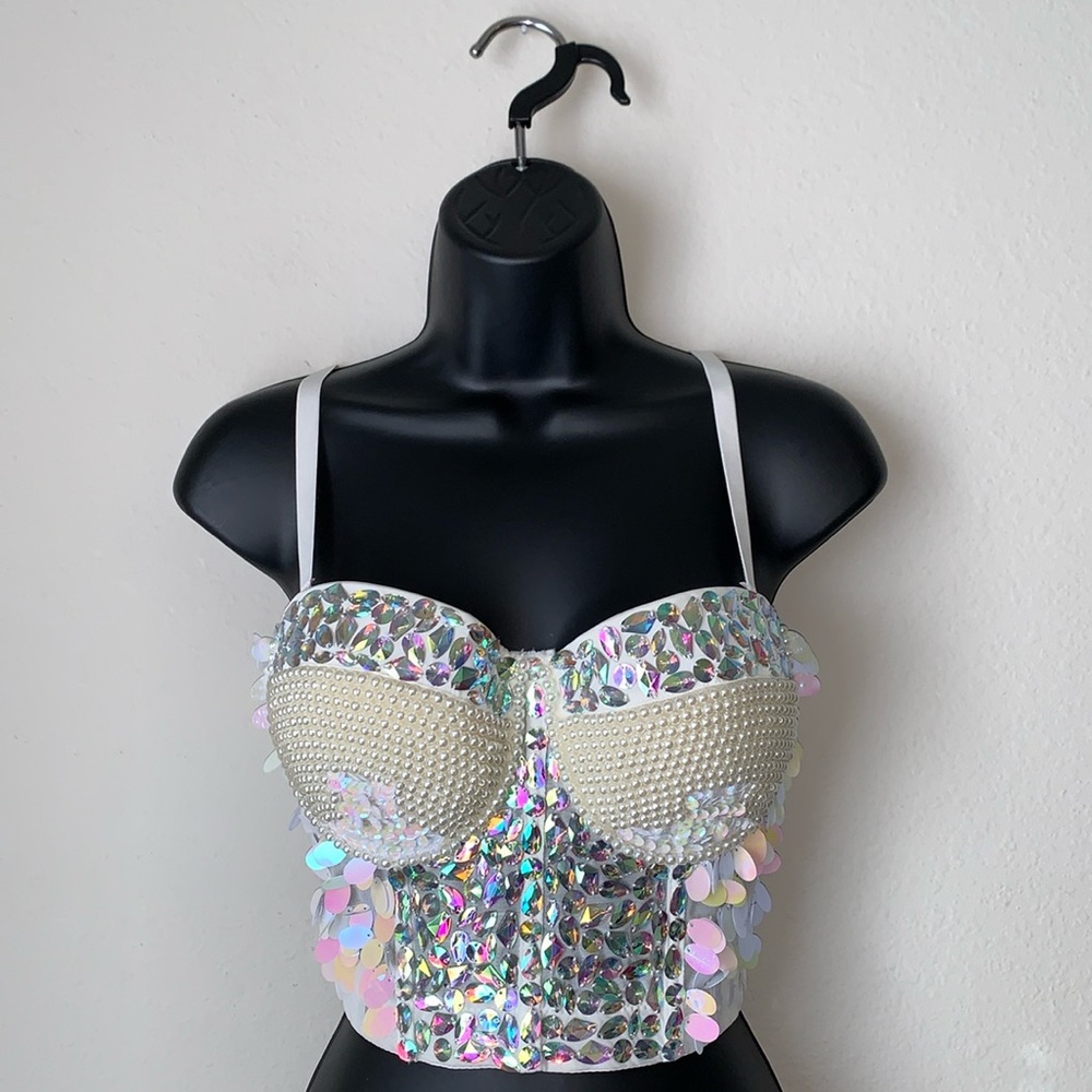 Sequin Embellished White Bustier Top